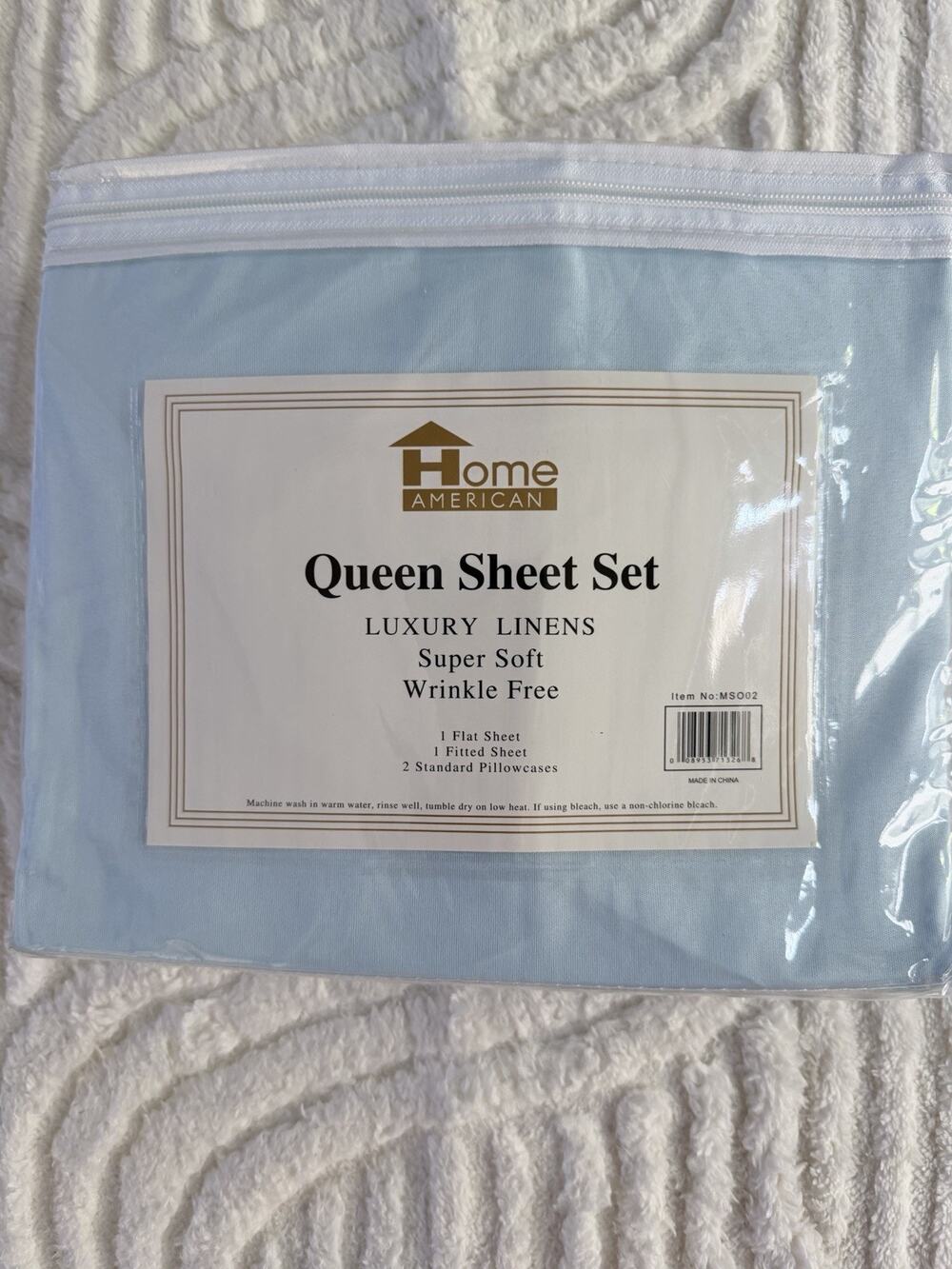 Home American Luxury Lennon Queen Size Sheet Set Light Blue Brand New